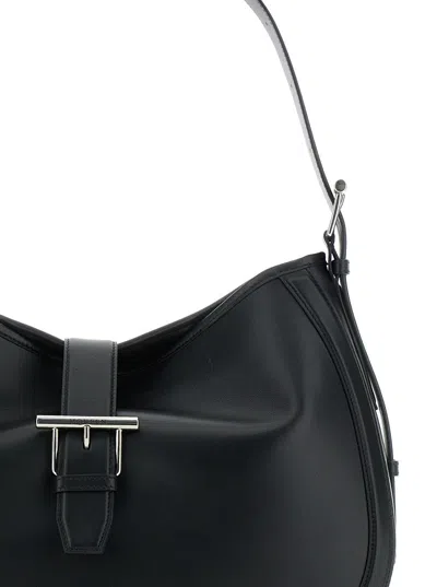 Alexander Mcqueen Black Shoulder Bag With Adjustable Shoulder Strap And T Buckle Closure On The Front In Leather Woman
