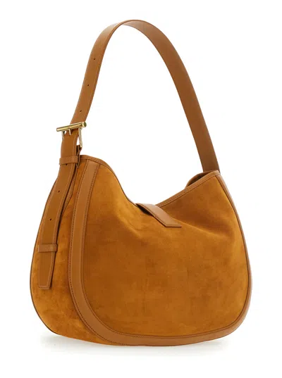 Alexander Mcqueen Brown Shoulder Bag With Adjustable Shoulder Strap And T Buckle Closure On The Front In Suede Woman In Neutral
