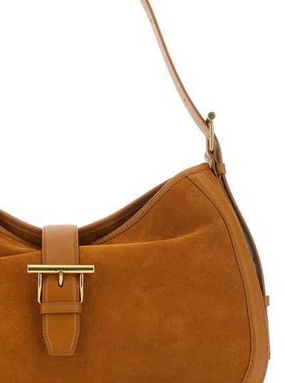 Alexander Mcqueen Brown Shoulder Bag With Adjustable Shoulder Strap And T Buckle Closure On The Front In Suede Woman In Neutral
