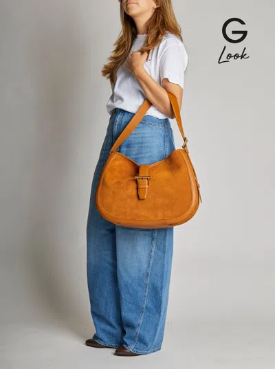 Alexander Mcqueen Brown Shoulder Bag With Adjustable Shoulder Strap And T Buckle Closure On The Front In Suede Woman In Neutral