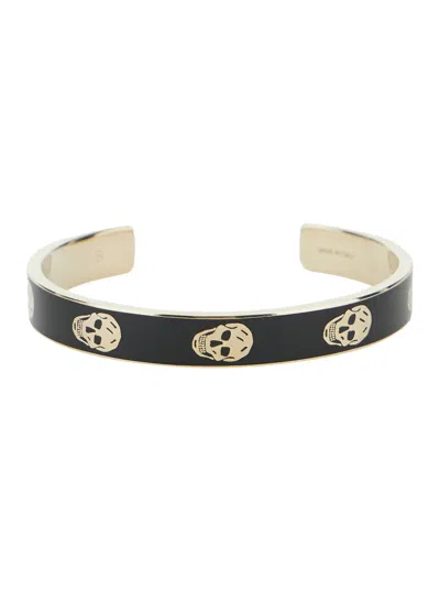 Alexander Mcqueen Black Bracelet With Skull Embellishment In Brass Woman In Black