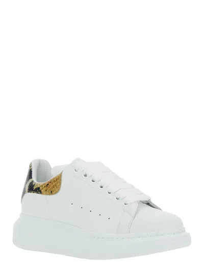 Alexander Mcqueen White Oversize Sneakers With Snake Print On The Heel In Leather Woman In White