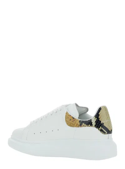 Alexander Mcqueen White Oversize Sneakers With Snake Print On The Heel In Leather Woman In White