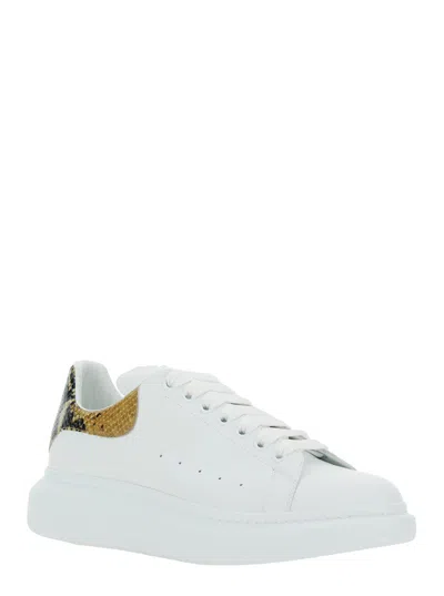 Alexander Mcqueen White Oversize Sneakers With Snake Print On The Heel In Leather Man