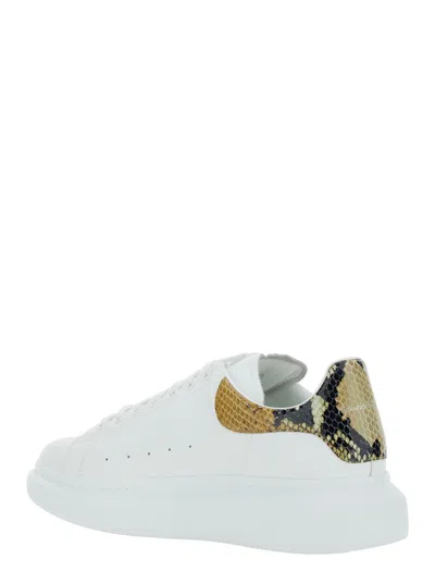 Alexander Mcqueen White Oversize Sneakers With Snake Print On The Heel In Leather Man