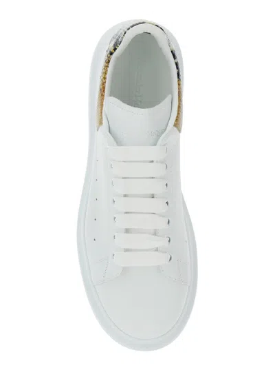 Alexander Mcqueen White Oversize Sneakers With Snake Print On The Heel In Leather Man