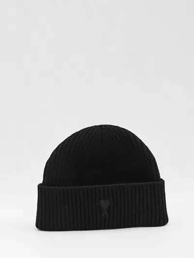 Ami Alexandre Mattiussi Ami Paris Ami De Coeur Black Wool Hat Men