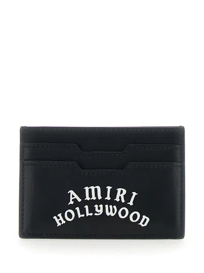 Amiri Black Card Holder With Logo Lettering On The Front And Embossed Logo On The Rear In Leather Man In Black