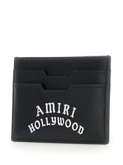 Amiri Black Card Holder With Logo Lettering On The Front And Embossed Logo On The Rear In Leather Man In Black
