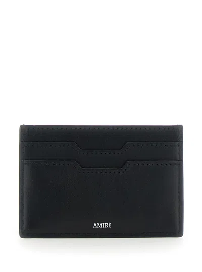 Amiri Black Card Holder With Logo Lettering On The Front And Embossed Logo On The Rear In Leather Man In Black