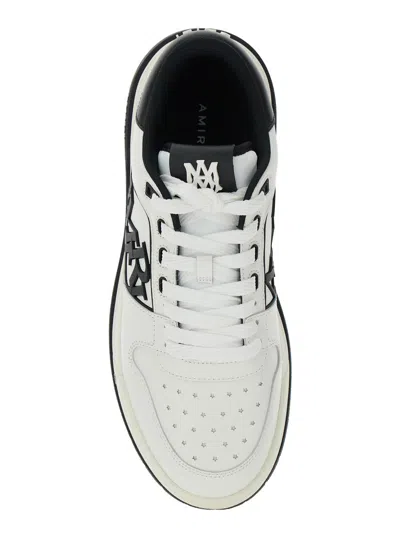 Amiri White Low Top Sneakers With Logo Patch On The Side And Contrasting Heel With Logo Lettering In Leath