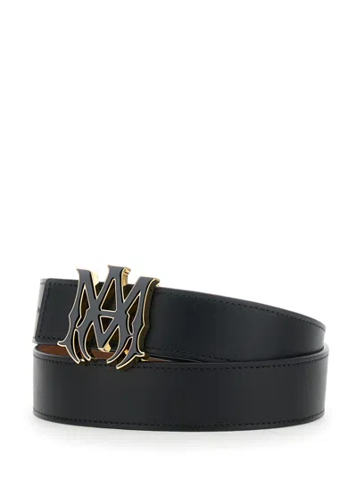 Amiri Black Belt With Logo Plaque On The Front In Leather Man In Black