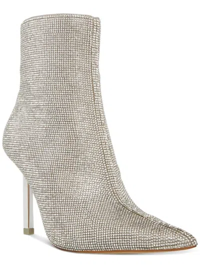 Steve Madden Elysia Boots Women 7.5 Silver Rhinestone Pointed Toe Bootie Khd2103