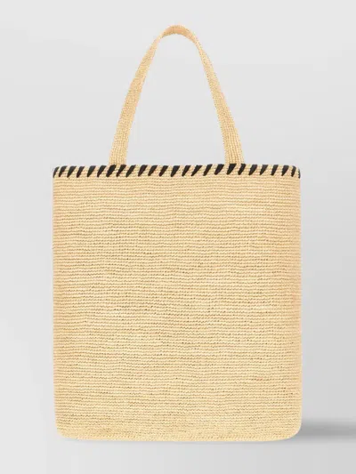 Lanvin Raffia Tote Bag Woven Texture In Blackwhite