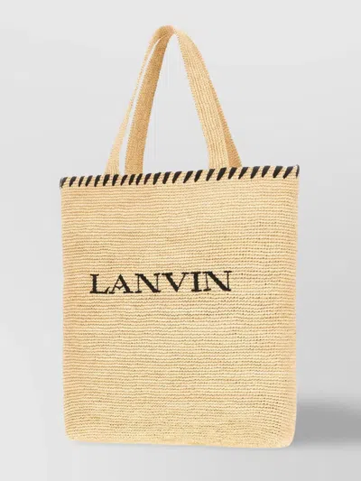 Lanvin Raffia Tote Bag Woven Texture In Blackwhite