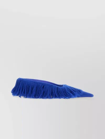 Ferragamo Fabric Mules With Fringe Detailing And Pointed Toe In Blue