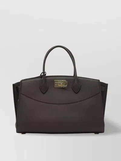 Ferragamo Large Studio Leather Top Handle Bag In Brown