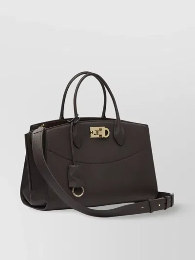 Ferragamo Large Studio Leather Top Handle Bag In Brown