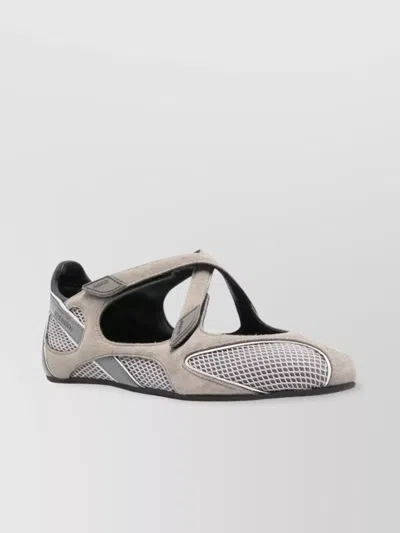 Attico Floor 01 Mesh-trimmed Suede Flats In Gray