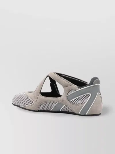 Attico Floor 01 Mesh-trimmed Suede Flats In Gray