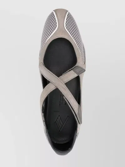 Attico Floor 01 Mesh-trimmed Suede Flats In Gray
