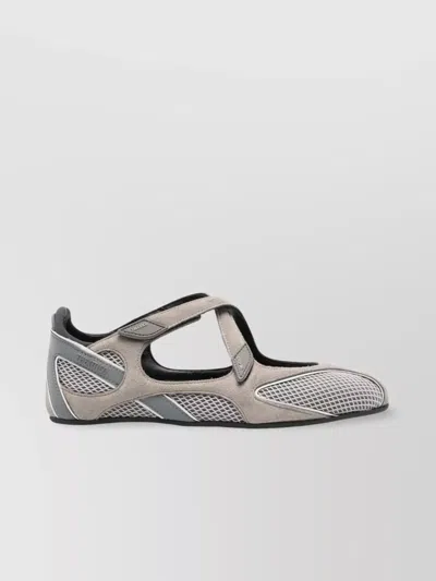 Attico Floor 01 Mesh-trimmed Suede Flats In Gray