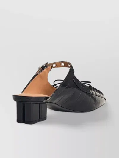 Ganni Laced Block Heel Mules With Eyelet Detailing In Black