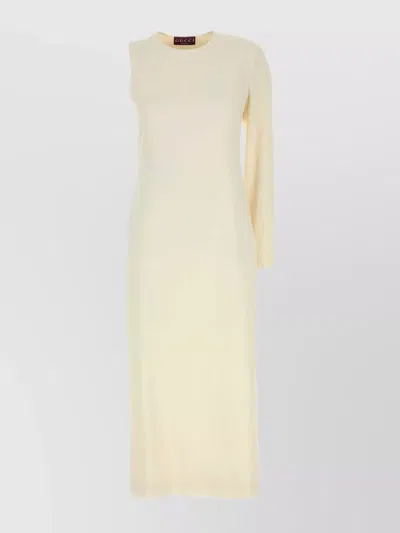 Gucci One-shoulder Dress Sablé Long Sleeves In Neutral