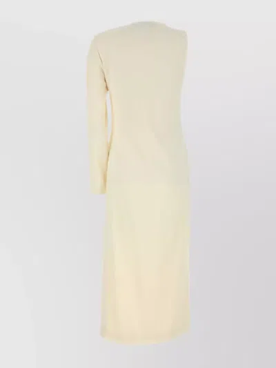 Gucci One-shoulder Dress Sablé Long Sleeves In Neutral