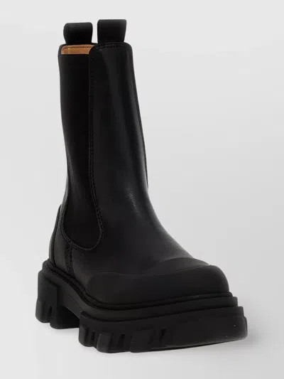 Ganni Black Leather Chelsea Boots In Black