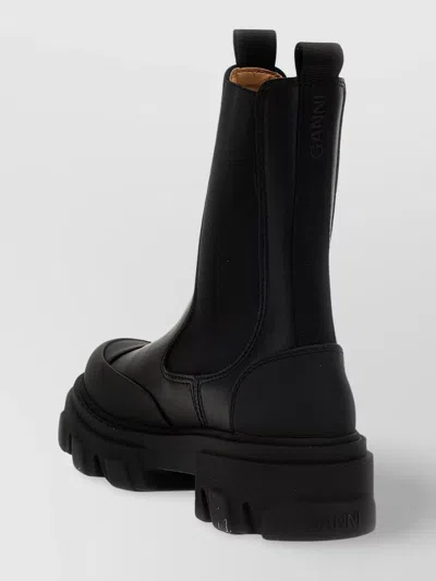 Ganni Black Leather Chelsea Boots In Black