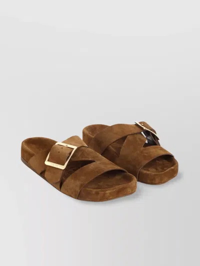 Loewe Slide Sandals With Asymmetric Round Toe In Brown