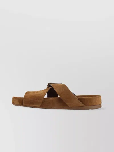 Loewe Slide Sandals With Asymmetric Round Toe In Brown