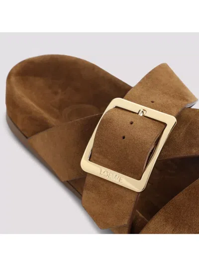 Loewe Slide Sandals With Asymmetric Round Toe In Brown