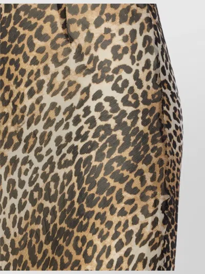 Ganni Animal Print Scoop Neckline Floor-length Dress In Brown