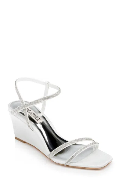Badgley Mischka Unity Womens Rhinestone Square Toe Wedge Sandals In Metallic