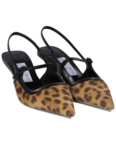 Jimmy Choo 'didi' Brown Slingback Pumps With Leopard Motif And Sculpted Heel