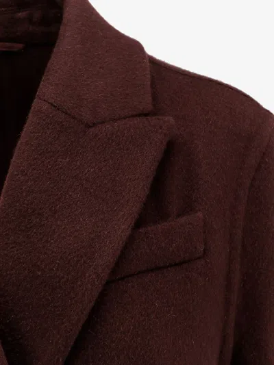 Brunello Cucinelli Hand-crafted Coat In Cashmere Double Beaver Cloth With Monili In Burgundy