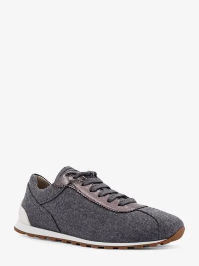 Brunello Cucinelli Women Low-top Wool Flannel Sneakers With Leather Profiles In Black