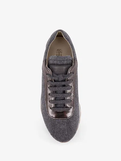 Brunello Cucinelli Women Low-top Wool Flannel Sneakers With Leather Profiles In Black