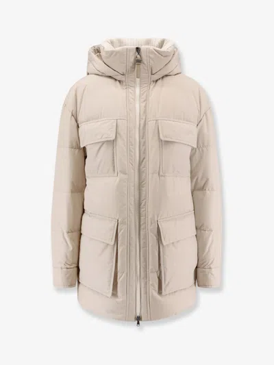 Brunello Cucinelli Hooded Down Jacket In Nylon And Cotton In Neutral