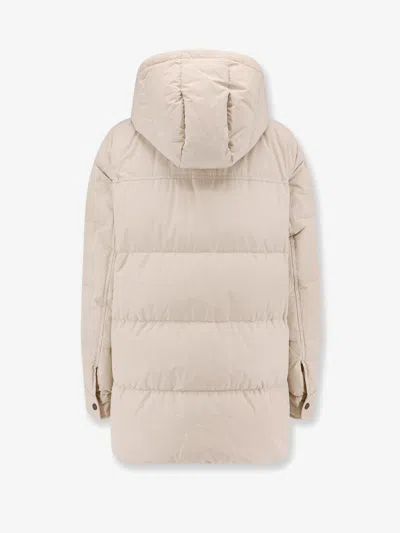 Brunello Cucinelli Hooded Down Jacket In Nylon And Cotton In Neutral
