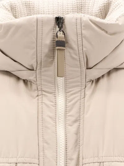 Brunello Cucinelli Hooded Down Jacket In Nylon And Cotton In Neutral