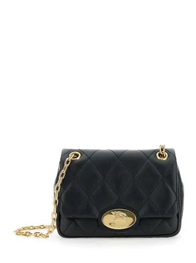 Burberry Black Quilted Crossbody Bag With Ekd Plaque On The Front And Chain-link Shoulder Strap In Leather Wo