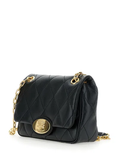 Burberry Black Quilted Crossbody Bag With Ekd Plaque On The Front And Chain-link Shoulder Strap In Leather Wo
