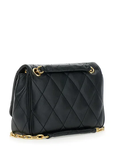 Burberry Black Quilted Crossbody Bag With Ekd Plaque On The Front And Chain-link Shoulder Strap In Leather Wo