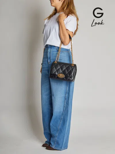 Burberry Black Quilted Crossbody Bag With Ekd Plaque On The Front And Chain-link Shoulder Strap In Leather Wo