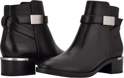 Calvin Klein Dwayne Boots Womens Us 8.5 Black Leather Block Heel Booties Gbnc637 In Black