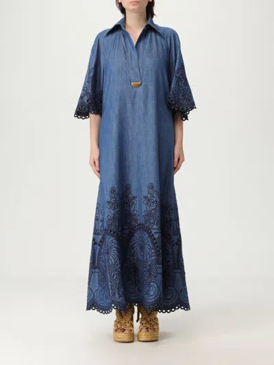 Zimmermann Coco Embroidered Denim Long Dress In Blue