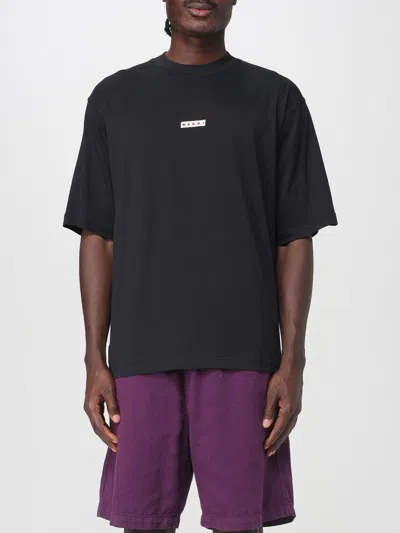 Marni Cotton T Shirt With Logo Print In Black